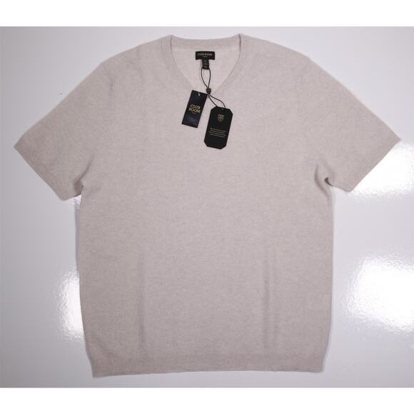 Club Room Mens 100% Cashmere Beige Knit S/S V-Neck Jumper T-Shirt XL